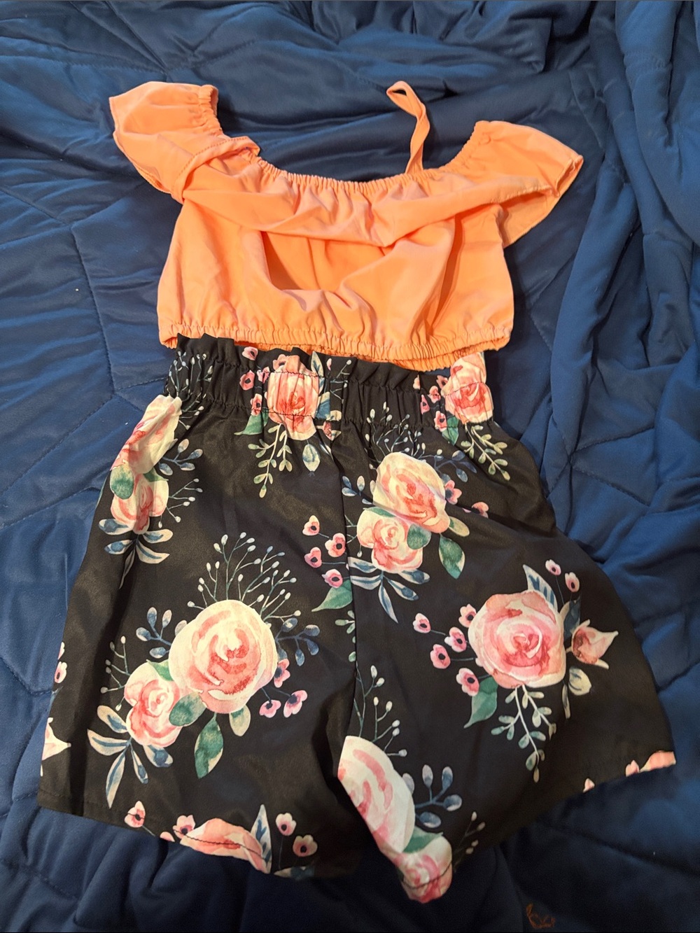 PatPat Coral Top with Black Floral Romper